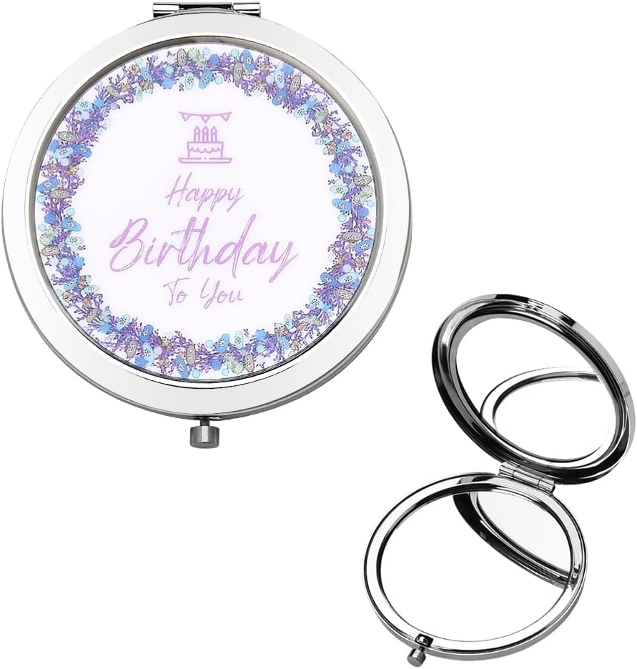 Happy Birthday Gifts for Women Friends Compact Mirror for Purse Travel Best Friend Birthday Gifts for Girls Sister Mom Grandma Unique Birthday B-Day Present for Coworker Birthday Party Decors