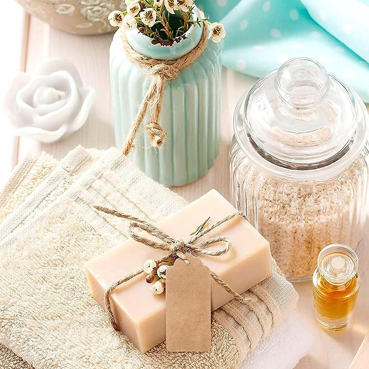 Blank Gift Tags with String,100 Pcs Kraft Paper Premium Gift Tags, with 32.8 Feet Natural Jute Twine,Double-Sided Available Kraft Paper Price Tags - 2.76 X 1.57Inch image number 2