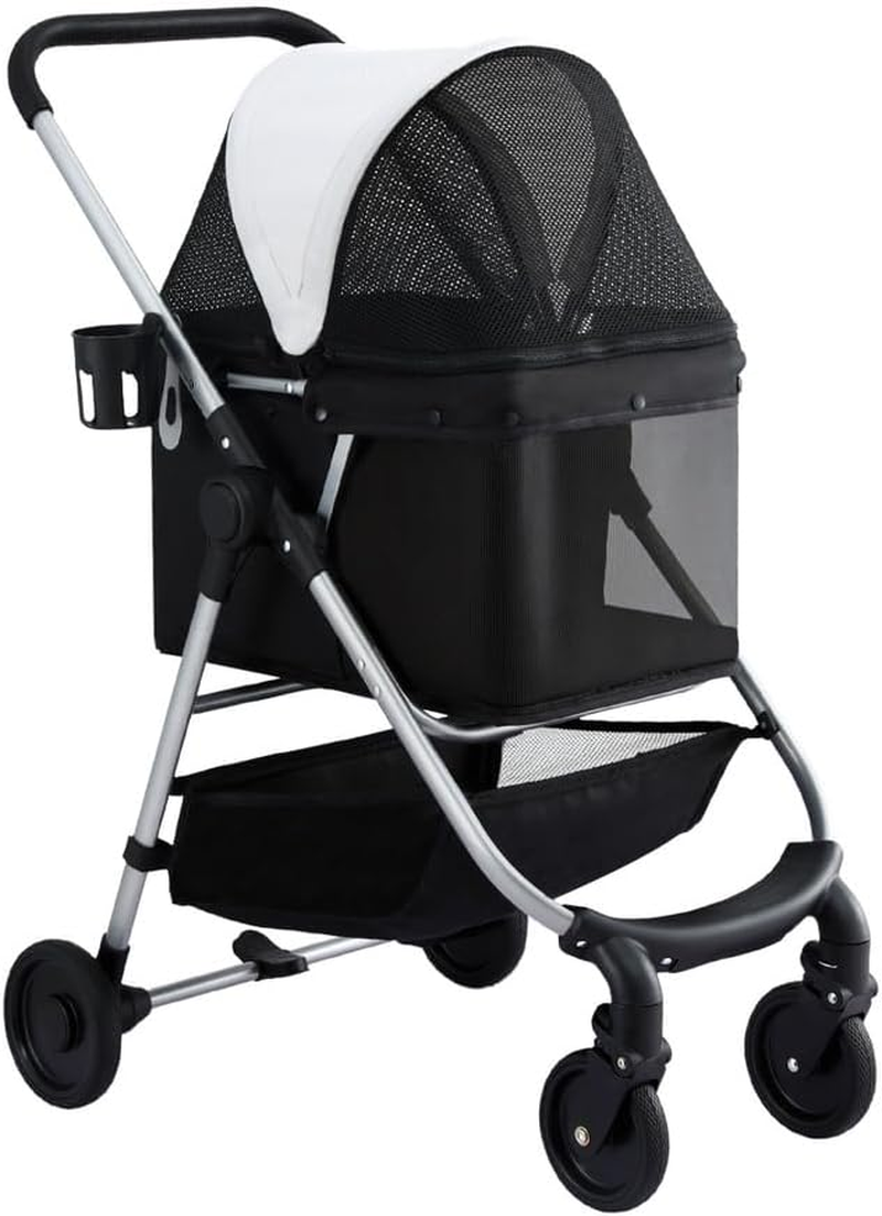 I.Pet Pet Stroller, Foldable Cat Dog Carrier Backpack Travel Pushchair Strollers Pram Seat Trolley Outdoors Transport Carriers, Folding with 4 Wheels Water Resistance Black image number 3