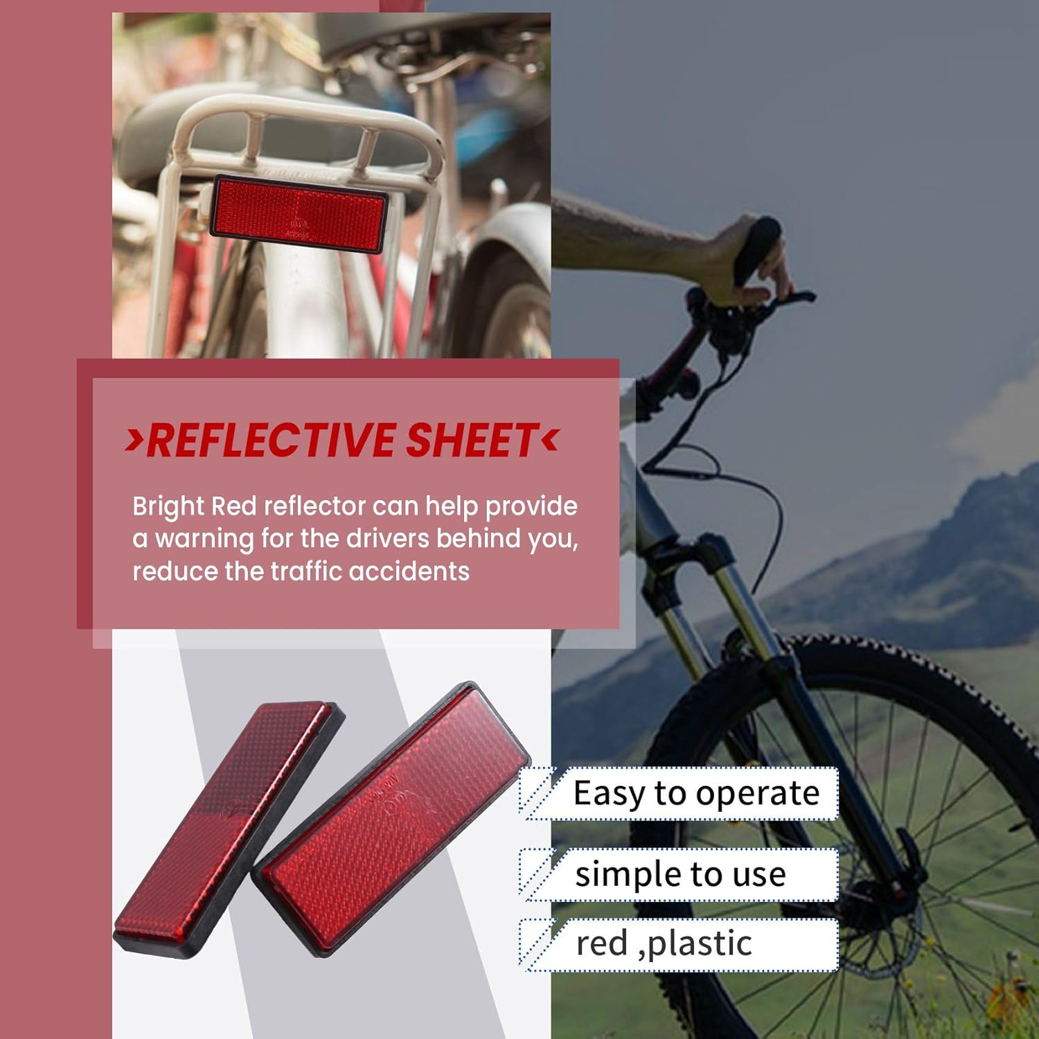 Rectangle Red Reflectors Universal for Motorcycles ATV Bikes Dirt Bikes