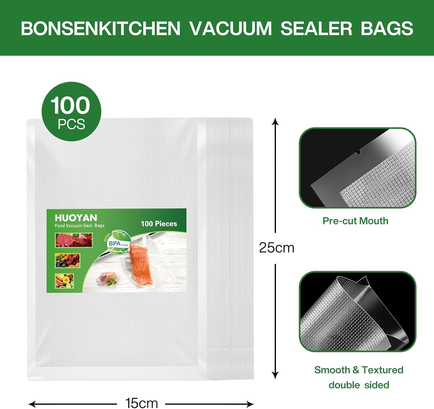 15X25Cm Vacuum Food Preservation Bag 100PCS Vacuum Sealer Bags Transparent Food Packaging Bag Vacuum Seal Freezer Bags Compatible with All Vacuum Machines Precut Bags ﻿ image number 1