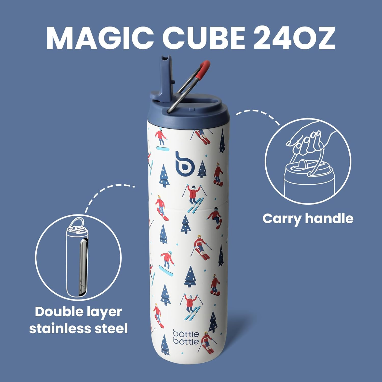 Bottle Bottle Insulated Stainless Steel Water Bottle 750 Ml with Straw, Lid & Handle - Leak-Proof, Bpa-Free, Double Walled - Ideal Water Bottle for Sports, Travel & Fitness (Skiing) image number 3