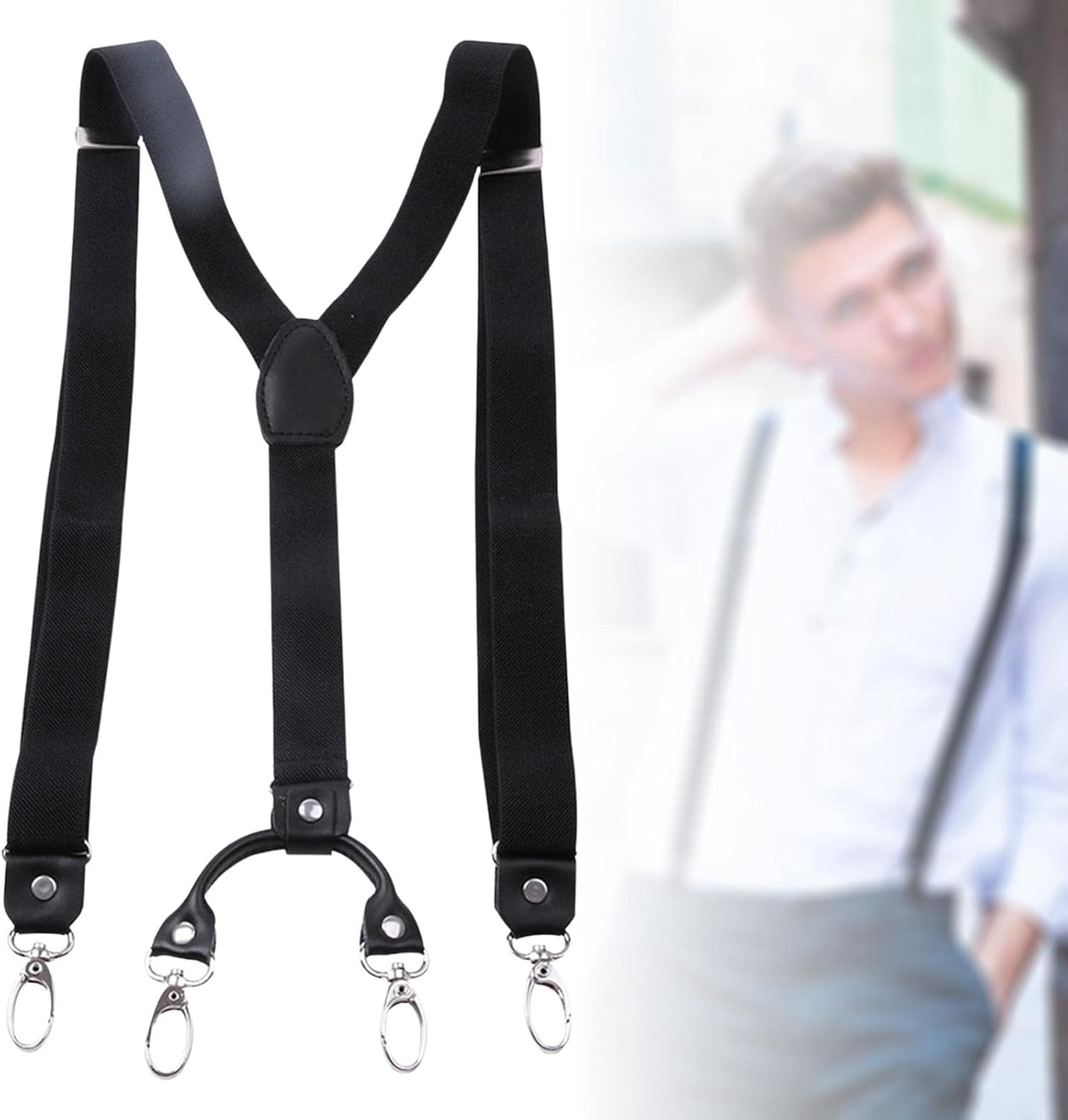 Suspenders for Men, Elastic Adjustable 4 Hooks Y Back Construction 1 Inch Wide Belt Loops Pants for Work Casual Accessories image number 5