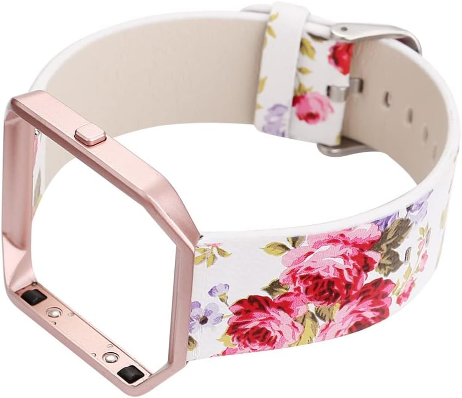 Women Flower Strap for Fitbit Blaze Bands, Genuine Soft Leather Replacement Wristband Bracelet Metal Frame for Fitbit Blaze Smart Fitness Watch image number 5