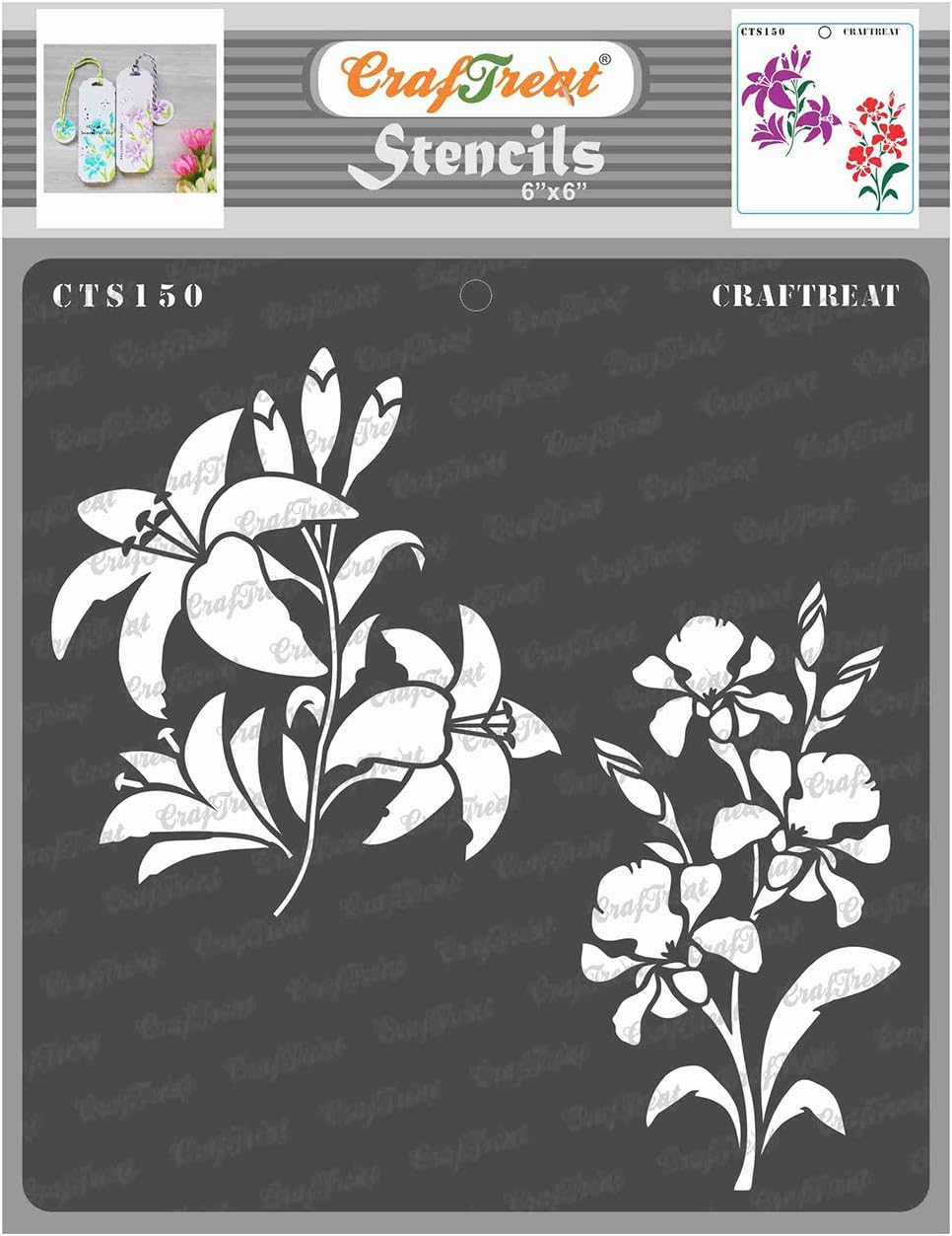 Craftreat Mini Flowers Stencils for Painting on Canvas, Wallart, Bullet Journal Notebook, Home Decor and Scrapbooking - LILY & IRIS - 6"X6" Room Decor Stencil - Reusable Stencil Arts & Crafts Supplies