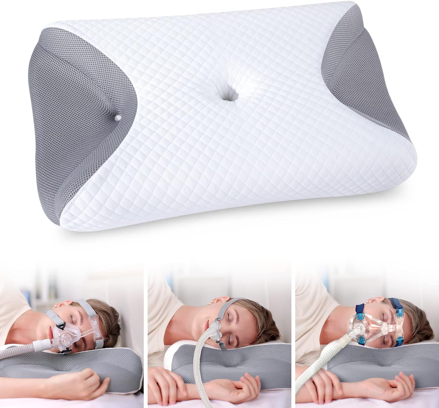 HOMCA CPAP Pillow for Side Sleeping, CPAP Nasal Pillows for All CPAP Users to Reduce Air Leaks, Neck Support Pillows for Sleeping for Neck Pain Relief(Gray) image number 2