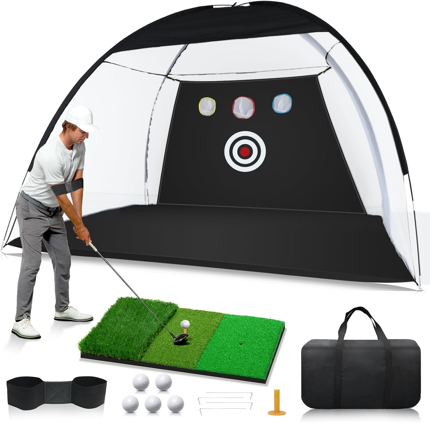 10 X 7Ft Golf Hitting Practice Net: Backyard Driving, Indoor & Outdoor Chipping Training Net with Mat, Targets & Balls, Ideal Gifts for Him, Men, Dad, Husband, Grandpa, Boys, Golfers image number 5
