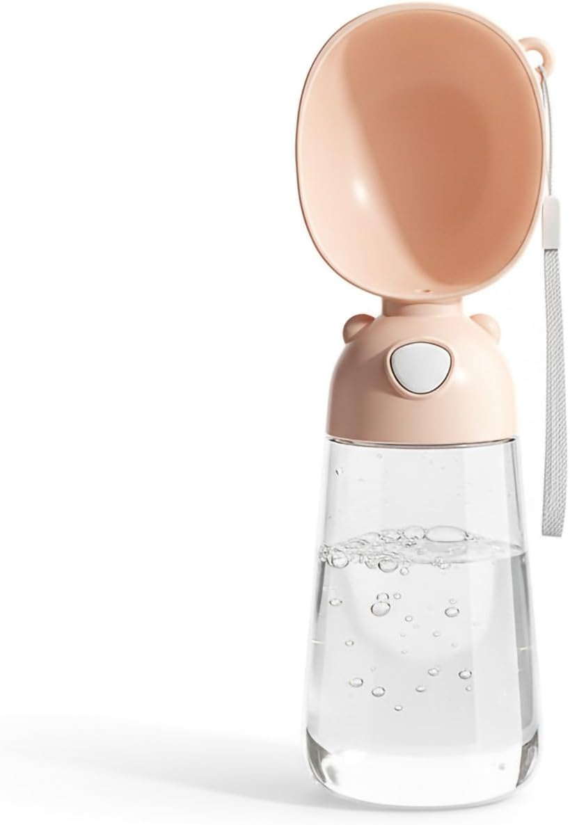 LMX Portable Dog Water Bottle, Outdoor Pet Water Bottle, Cup Dish Bowl Dispenser for Dogs Cats Walking Hiking Traveling (Beige, 400Ml+200Ml(S/M))