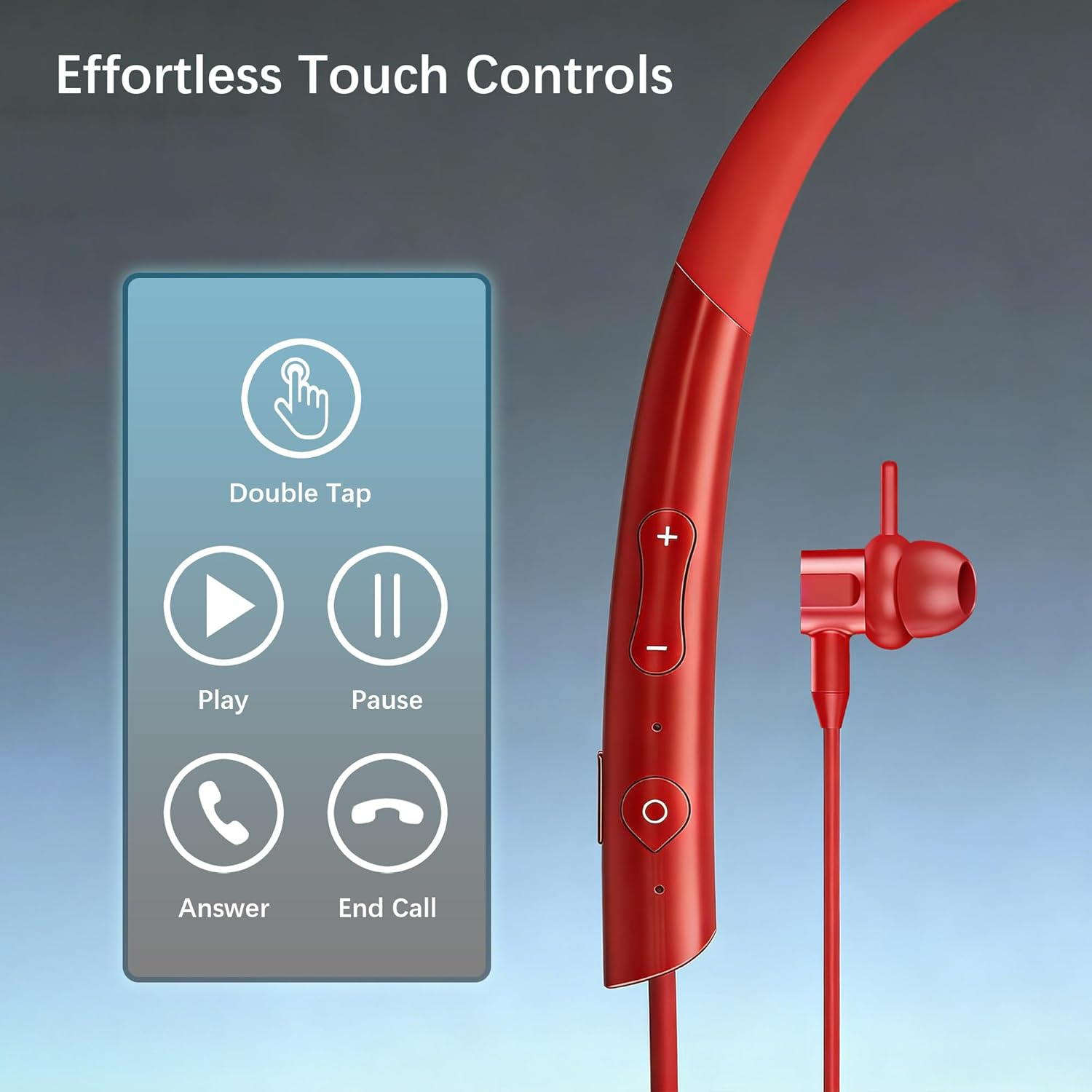 Essonio Neckband Bluetooth Earbuds with Mic Hybrid Active Noise Cancelling, 36H Playtime, IPX5 Waterproof, Comfortable Magnetic Sport Headphones for Running, Working, Traveling image number 3