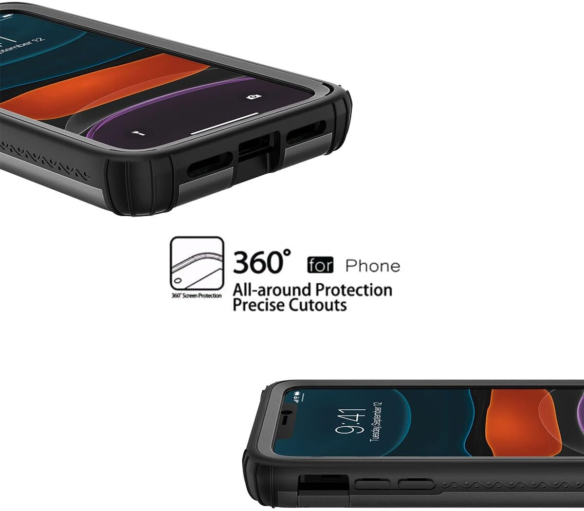 Iphone 11 Wallet Case - Welovecase Defender Wallet Credit Card Holder Cover with Hidden Mirror Three Layer Shockproof Heavy Duty Protection All-Round Armor Protective Case for Apple Iphone 11 Black - Green image number 4