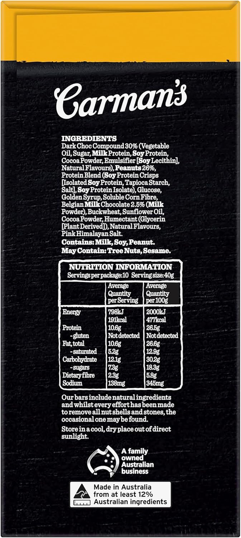 Carman'S Double Dark Choc Protein Bar Value Pack 10X40G image number 6