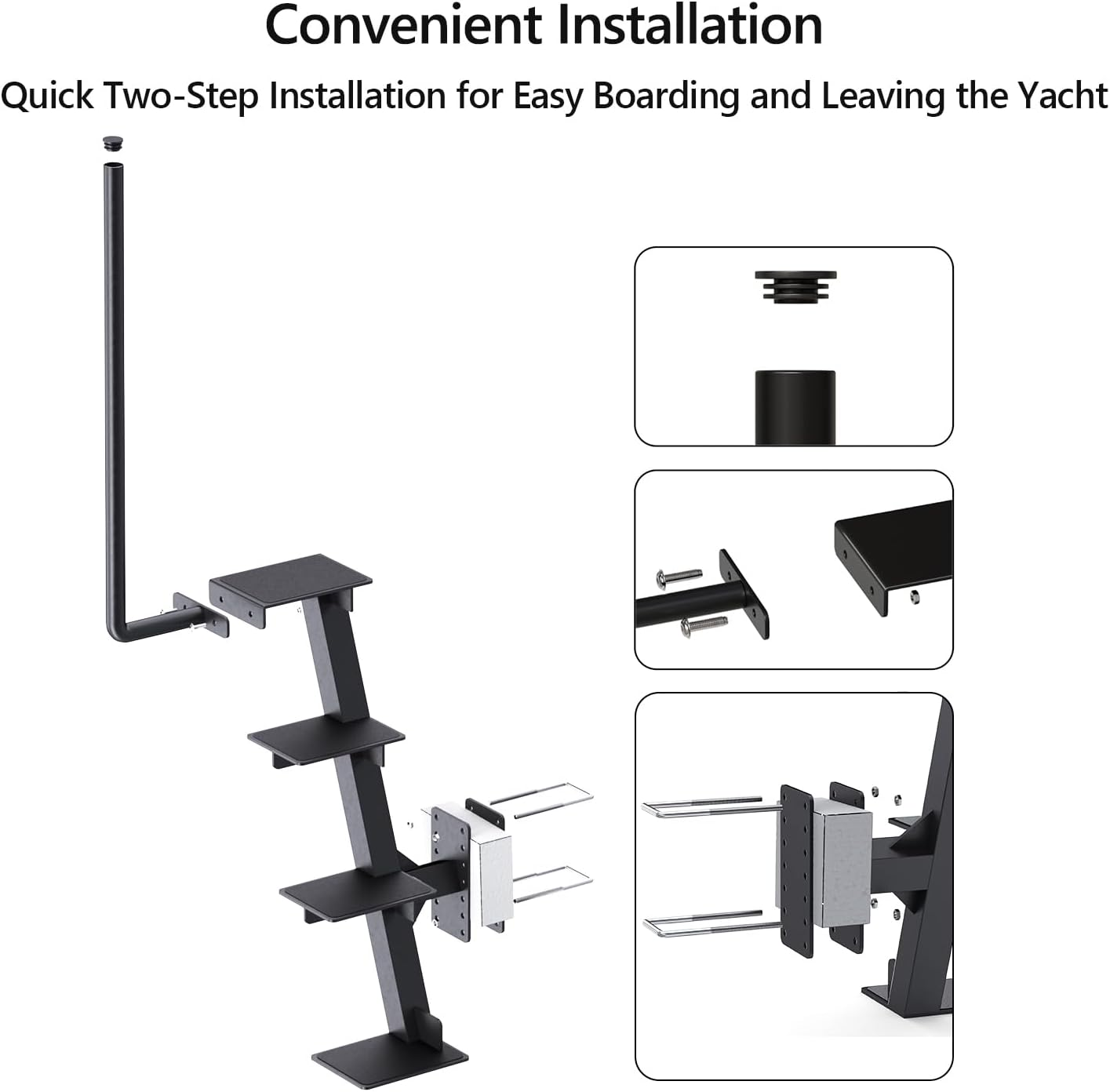 Trailer Steps with Handle, Four-Step Universal Boat Trailer Steps, Suitable for Various Types of Boat Trailer Frames, Black Heavy-Duty Trailer Step image number 6