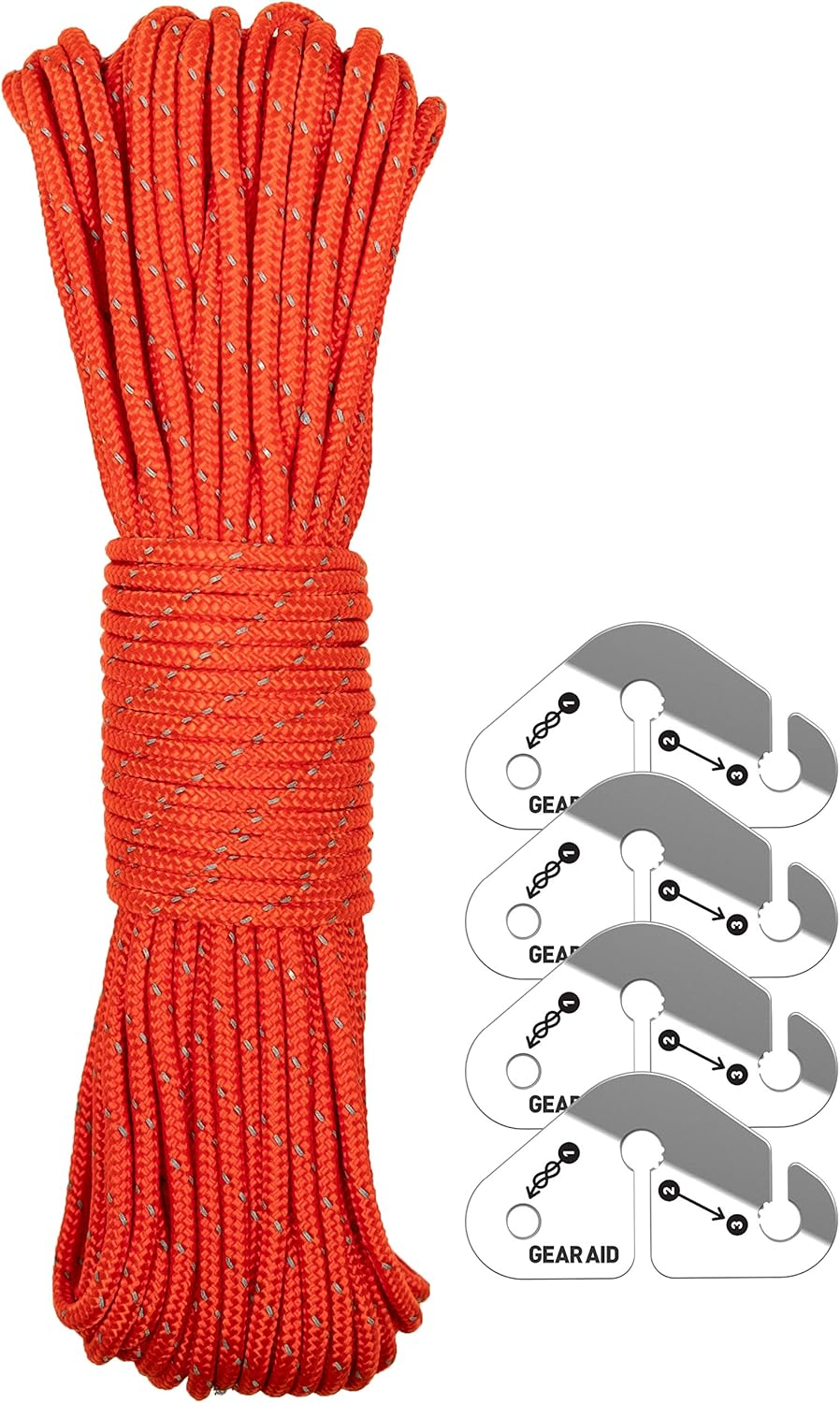 GEAR AID Reflective Guyline Kit with Line Tensioners for Tents and Tarps, 50 Ft, Orange image number 2