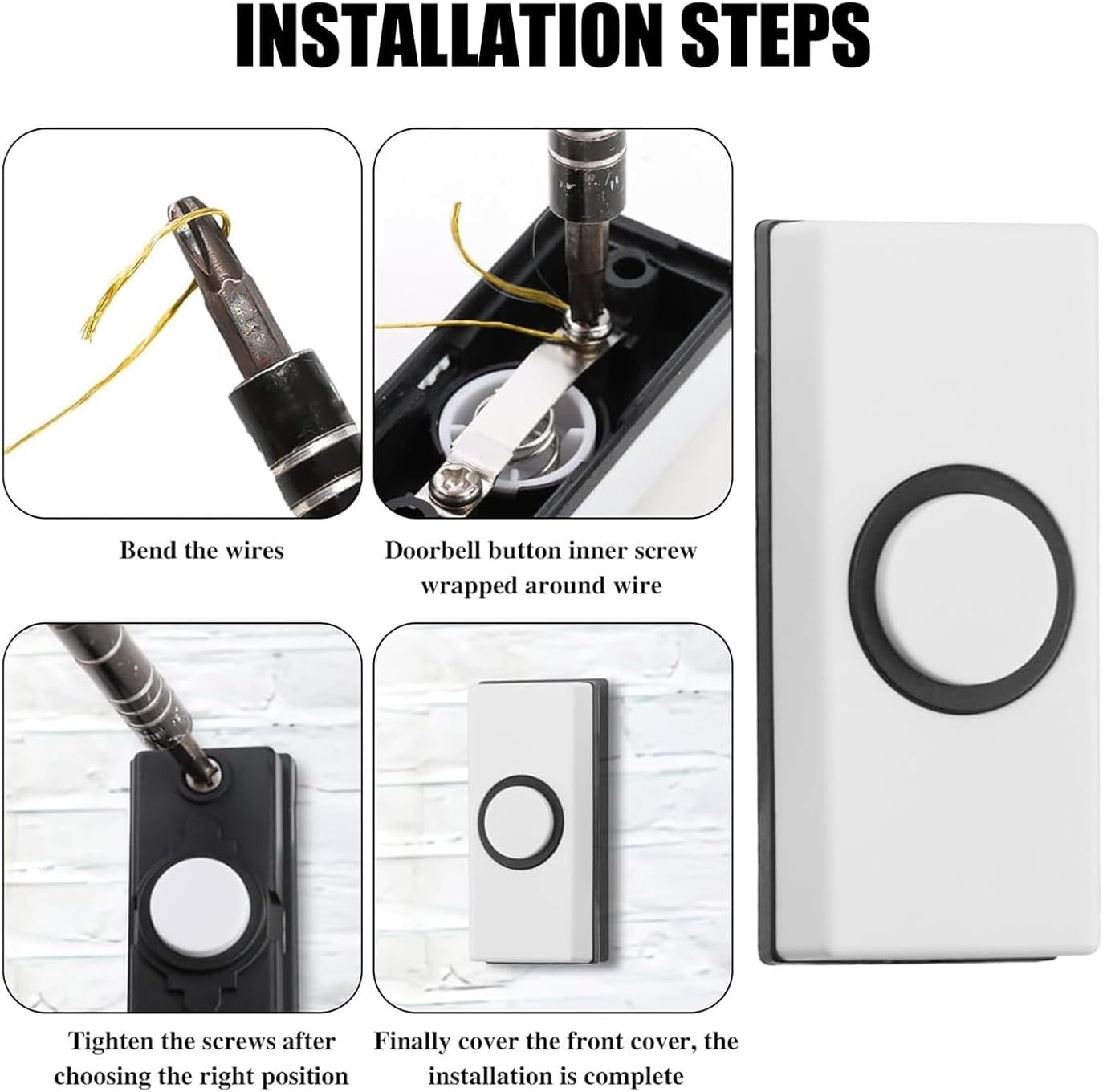 2 Pcs Universal Wired Doorbell - Garage Doorbell Button Chime Switch for Home, Garage, Office - Durable Replacement Button Doorbell (White & Black) image number 5