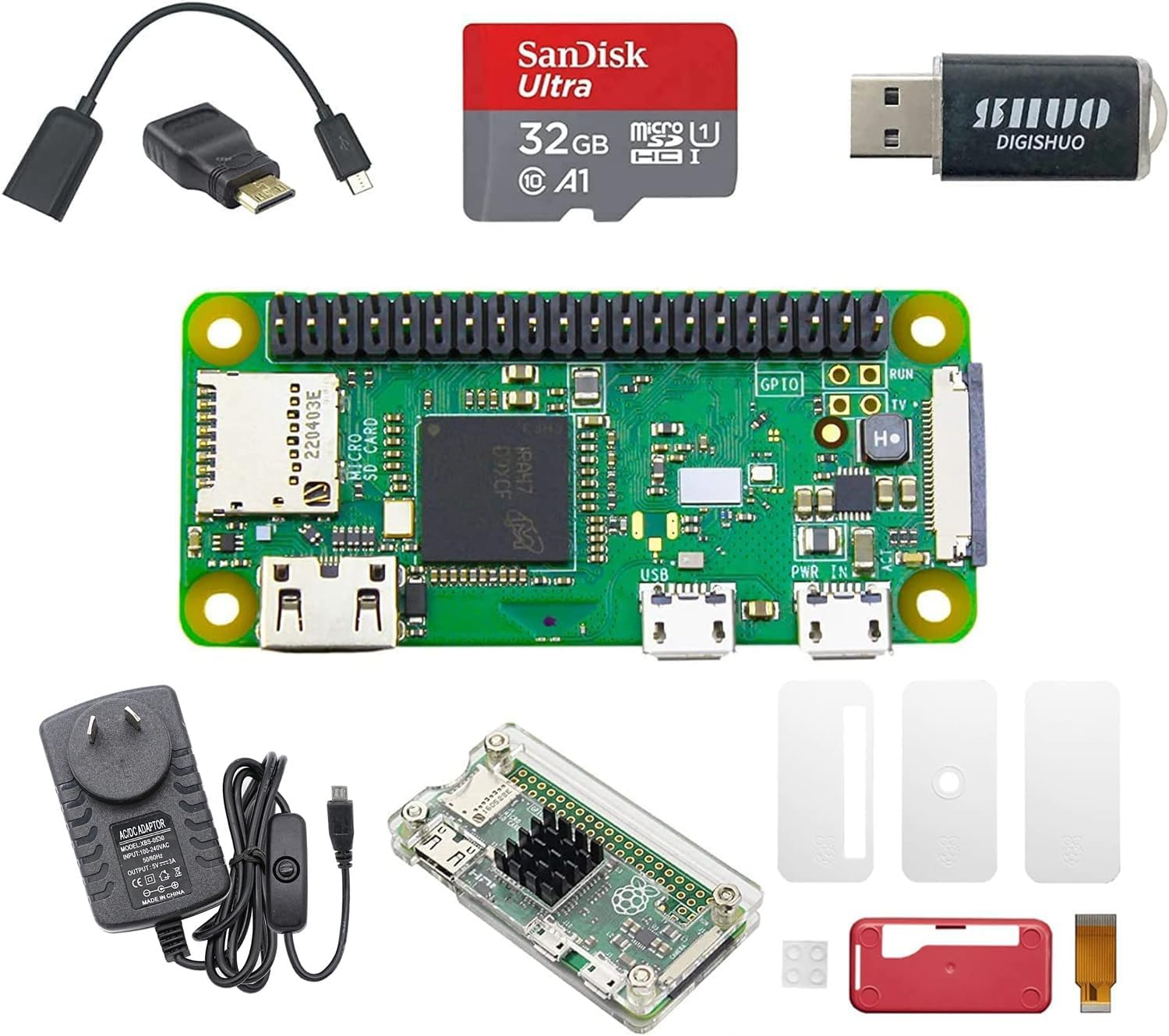 DIGISHUO Raspberry Pi Zero WH Complete Kit 1Ghz 512M Wtih Two Case 32G Sandisk Card Mini Hdmi&Micro USB&GPIO Header (Raspberry Pi Zero WH 8 in 1 Kit) - Raspberry Pi Zero 2W 9 In 1 Kit image number 6