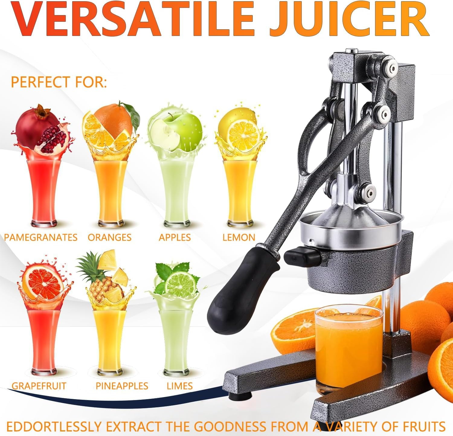 Cast Iron Citrus Juicer, Hand Press Juicer Machine for Orange Juice Pom Lime Lemon Juice, Large Commercial Lemon Squeezer and Orange Crusher, Easy to Clean, Gray image number 5