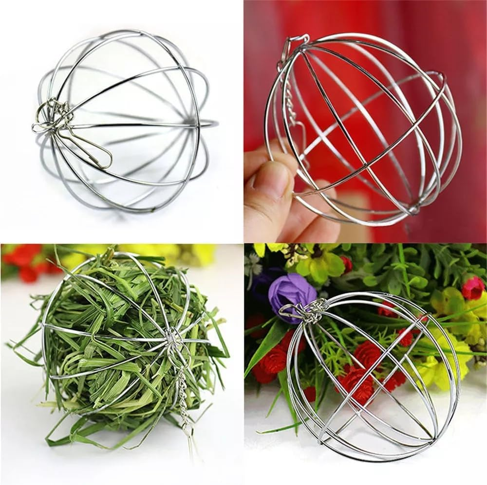 2 PCS Rabbit Grass Ball Guinea Pig Feed Dispenser Hook Stainless Steel Feeder Can Suspend Feeding Grass Rack and Feed Distributor Suitable for Rabbits Cats Guinea Pigs or Other Small Animals image number 1