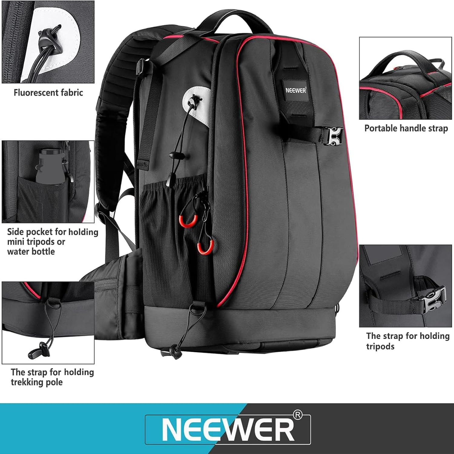 Neewer Pro Camera Case Waterproof Shockproof Adjustable Padded Camera Backpack Bag with anti Theft Lock for DSLR, Compatible with DJI Phantom 1 2 3 Drone Tripods Flash Lens Accessories image number 4