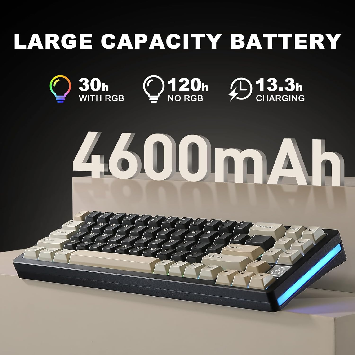 YUNZII AL71 75% Mechanical Keyboard, Full Aluminum CNC, Hot Swappable Gasket, 2.4Ghz Wireless BT5.0/USB-C Wired Gaming Keyboard,Nkro Programmable RGB Backlight,For Win/Mac(Black,Crystal White Switch) - Black image number 4