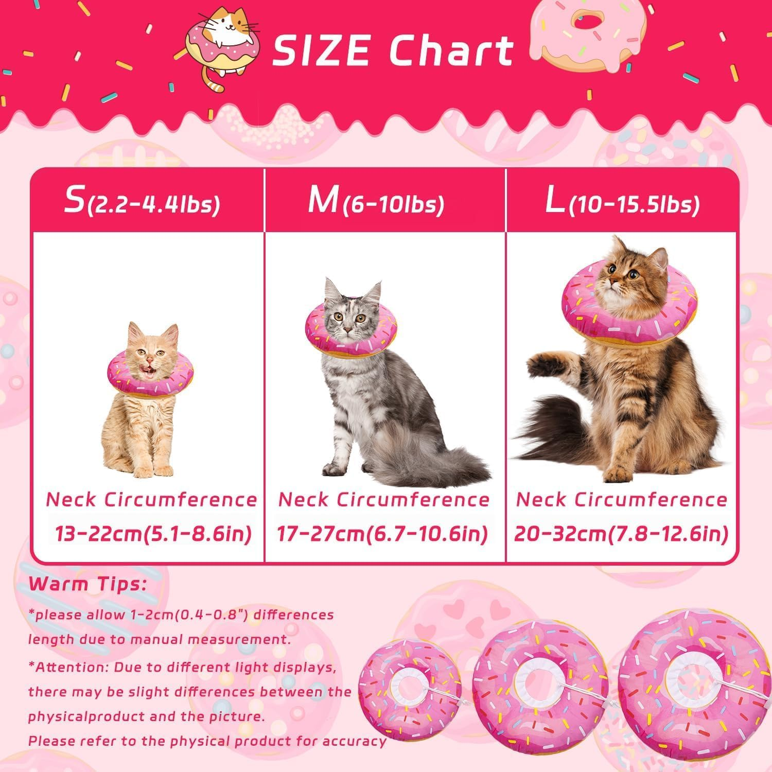 Slowton Cat Cone Collar Soft - Adjustable Cat Recovery Collar Donut Style Recovery Collars, anti Licking Wounds Cute Comfortable Lightweight Neck Elizabethan for Cats Puppy Kittens after Surgery image number 3