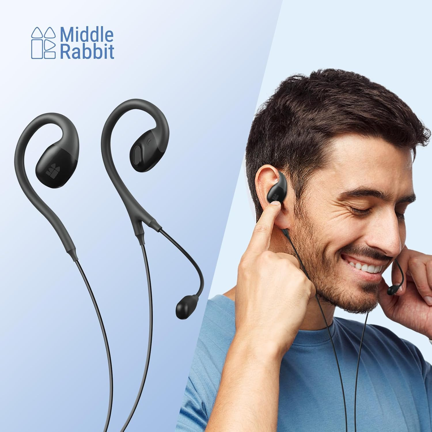 Middle Rabbit S6 Open Ear Earbuds with Mic, Wired Open Ear Headphones for PC Computer Laptop, over the Ear, Ear Hook, Inline Control, Perfect for Calling, Online Meeting, Call Center, 3.5Mm Jack image number 1