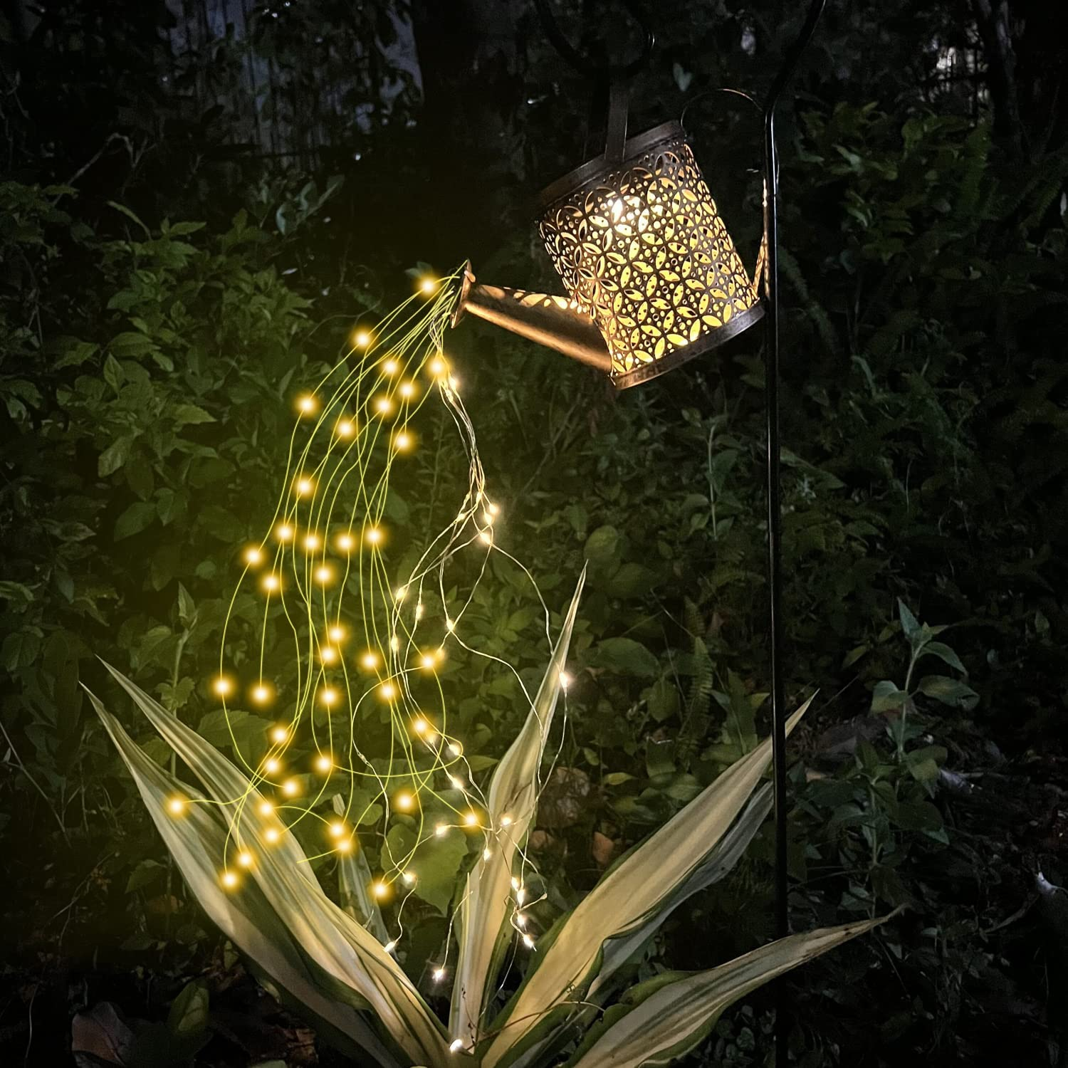 Solar Garden Lights - Retro Metal Watering Can Lantern with String Lights, Outdoor Waterproof Decor for Walkway, Backyard, Patio, Lawn image number 1