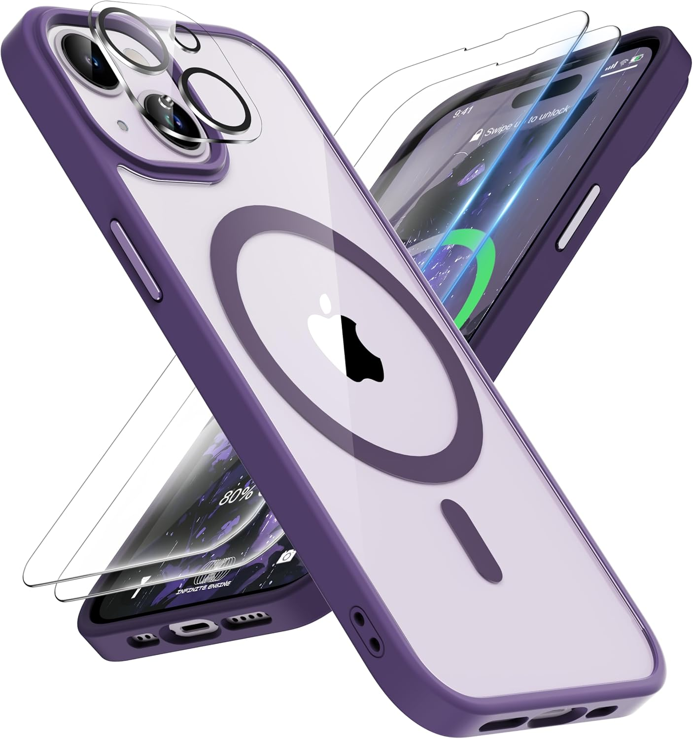 ORETECH Magnetic for Iphone 14 Case,Iphone 13 Case with [2X Screen Protector] Compatible with Magsafe Wireless Charging Protective Shockproof Military Protection Clear Back Case,Clear