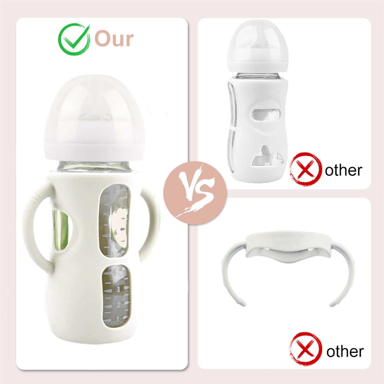 3-Pack Avent Glass Bottle Silicone Sleeve with Handles, Bpa-Free Drop-Resistant Baby Bottle Sleeves, Compatible with Philips Avent Natural Glass Baby Bottles (Bright Blue+Grey+Blue, 240Ml) image number 4