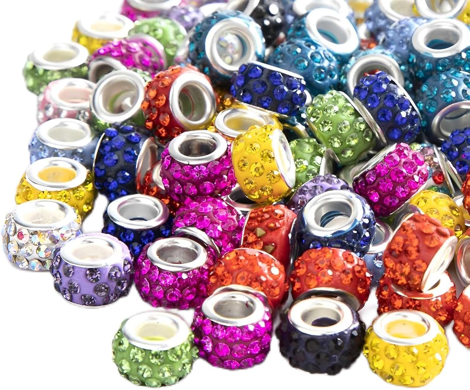 Shemboli 50 PCS Large Hole Beads Rhinestone European Beads Crystal Charm Beads Spacer Rhinestone Beads for Pens Making Bulk Beadable Pens Jewelry Making Supplies DIY Crafts Bracelet(Mix,12Mm)