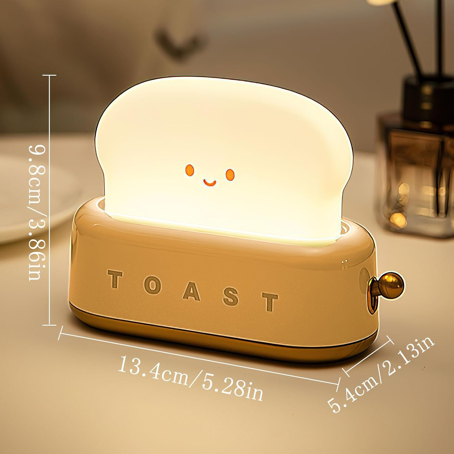 VOSSOT Toast Children'S Night Light, Kawaii LED Night Light with Timer, Baby Room LED Bedside Lamp, USB Rechargeable Baby Night Light, Nursing Light, Smile, Bread, Toast Night Lamp for Teen Girl Boy image number 6