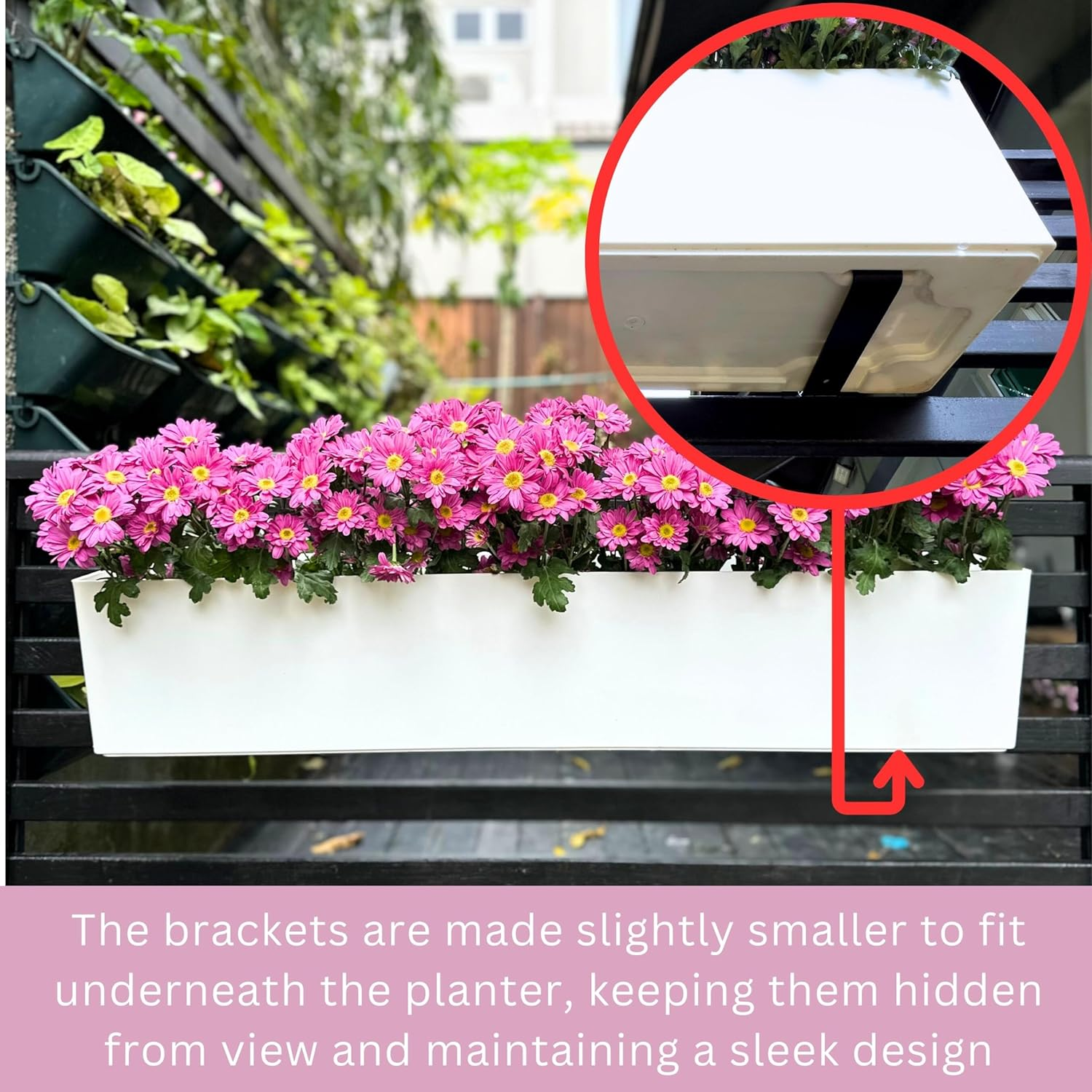 Lalagreen Hanging Planter Boxes (2 Pack, 40") Extra Large White Rectangular Window Flower Box with Bracket Self Watering System Railing Planters for Outdoor Plant Pot Container Deck Rail Fence Balcony image number 5