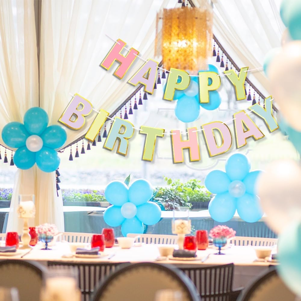 Happy Birthday Banner - 9Ft Pastel Macaron Letter Garland, Pre-Strung No Assembly Party Decor for Women, Men, Adults Celebration, Reusable Wall Hanging Backdrop for Birthday Parties & Special Events image number 1