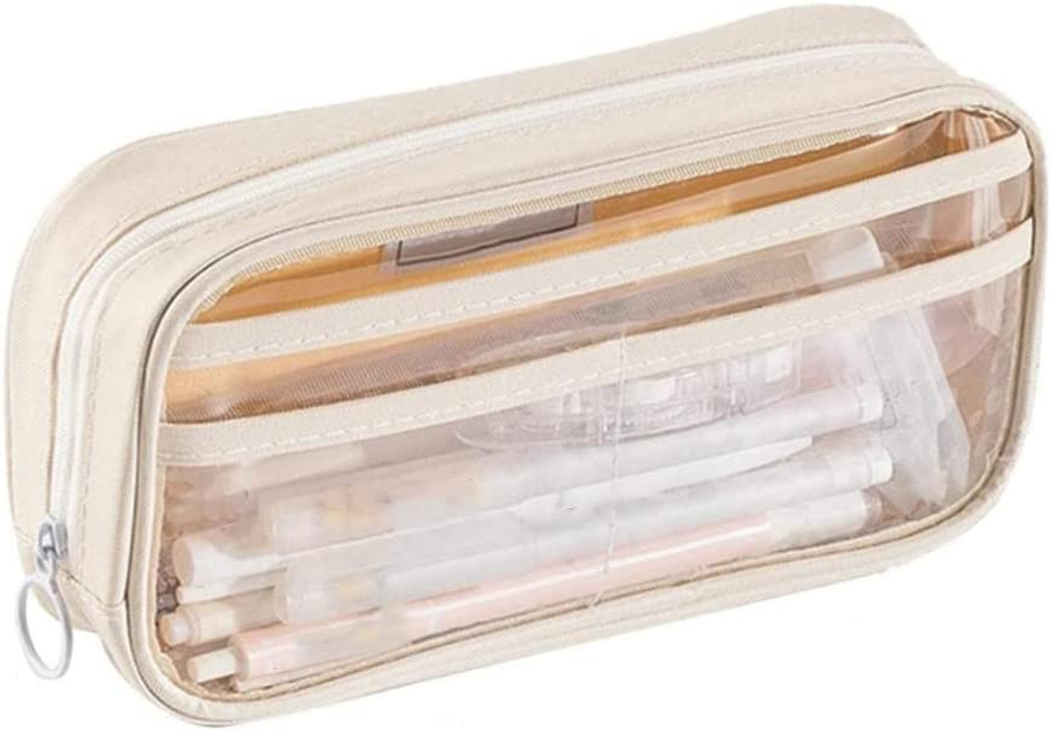 Pencil Case Pen Bag Pouch,Big Capacity Pencil Pen Case,Large Capacity Marker Pouch,Half-Transparent Cute Aesthetic School Supplies Stationary Makeup Bag for Traveling, Schooling