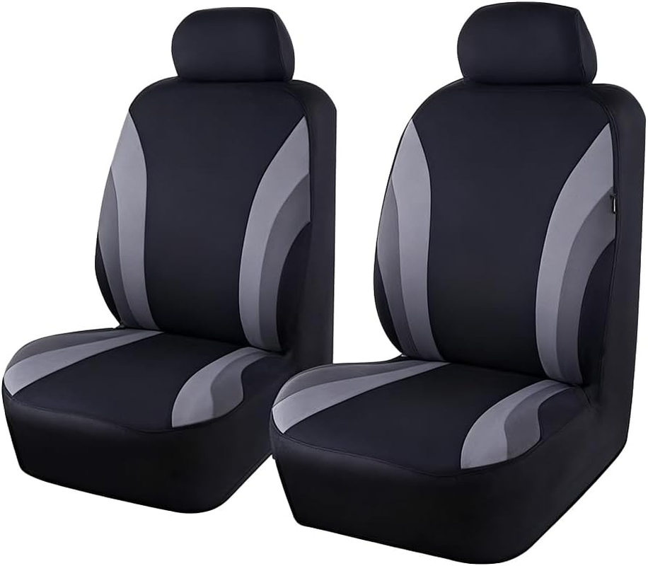 Sandfren Car Front Seat Covers Only, Sports Breathable Mesh Vehicle Front Seat Protectors with Removable Headrest Covers, Auto Interior Protection Accessories, Universal Fit (Gray) image number 2