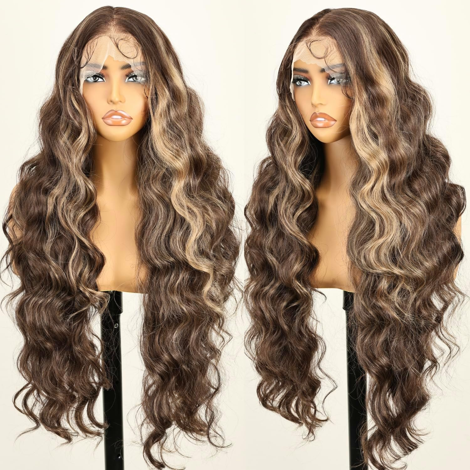 SOKU Ombre Brown Pre Plucked Wig with Baby Hair Wavy Lace Front Heat Resistant Wigs for Women for Daily Wear/Cosplay/Performance