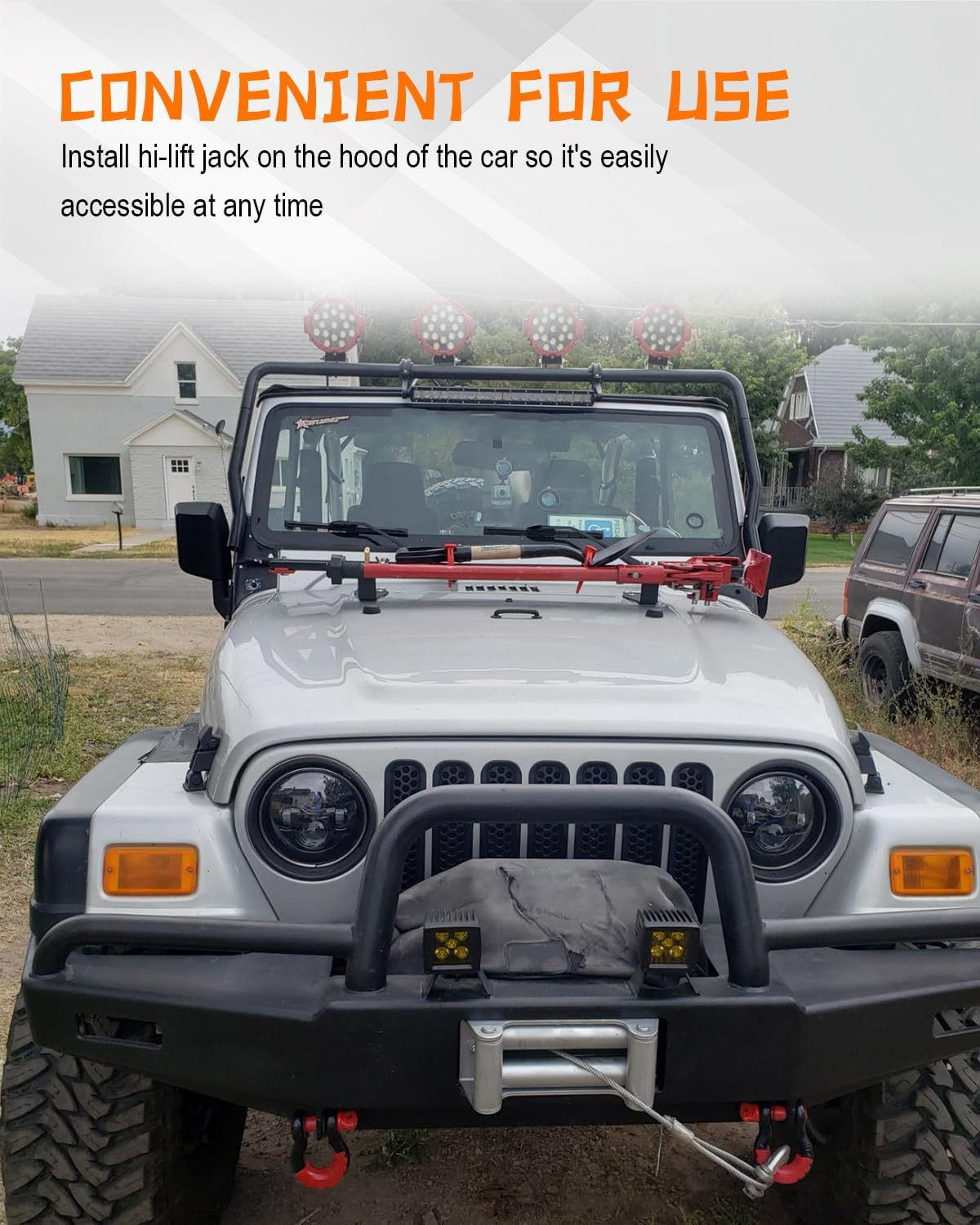 High Lift Jack Hood Mounts, Steel Hinge Hi Lift Jack Stand Mount Compatible with Jeep Wrangler CJ 1944-1986 / YJ 1987-1995 / TJ 1997-2006, 2 Pack, Black image number 4