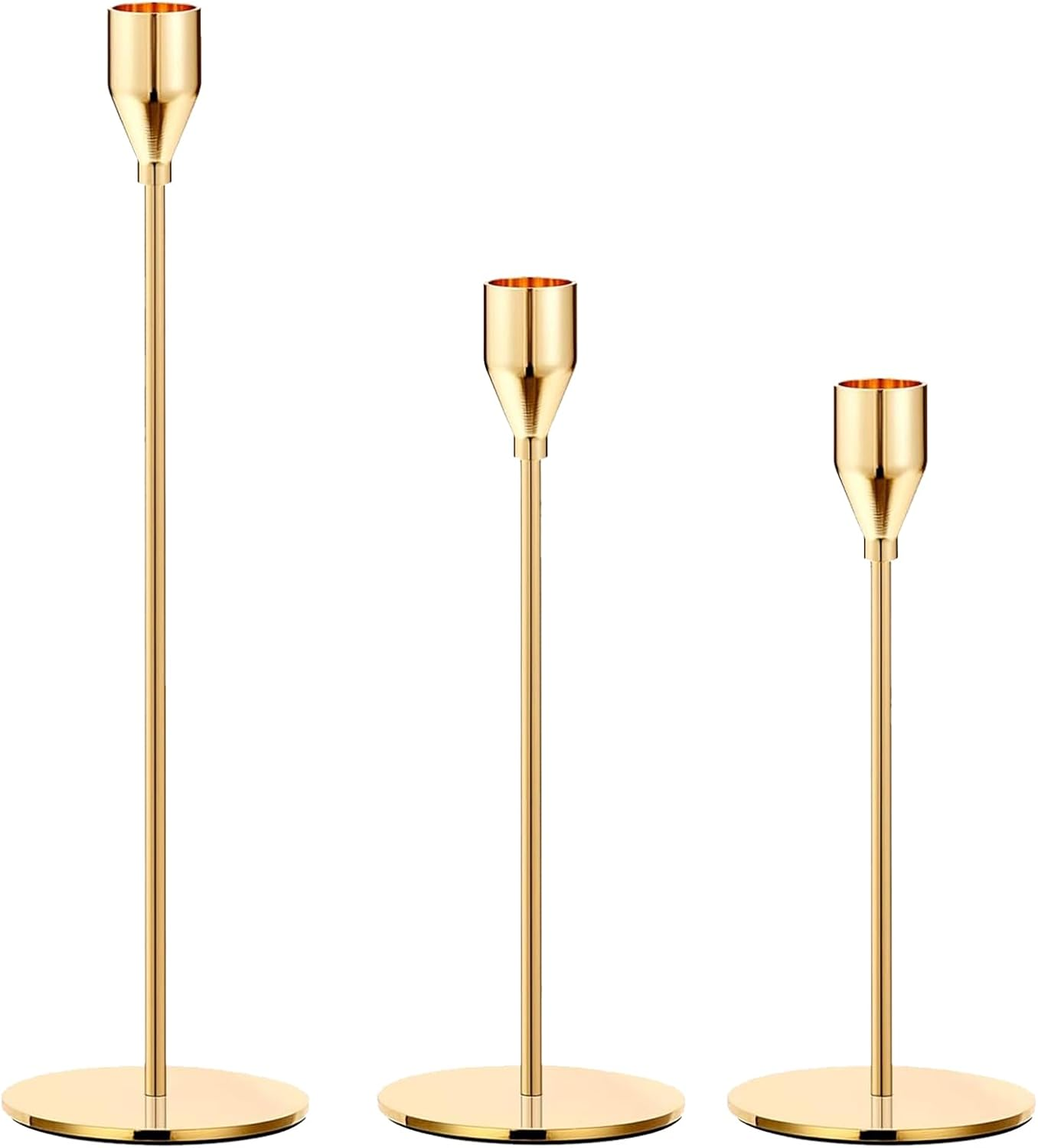 Gold Candle Holders for Pillar Candles - Taper Candlestick Holders Stand for Mantle, Dining Table Centerpiece, Tall Candle Sticks Holder Decor for Wedding, Christmas, Elegant and Sturdy (3 Pcs)