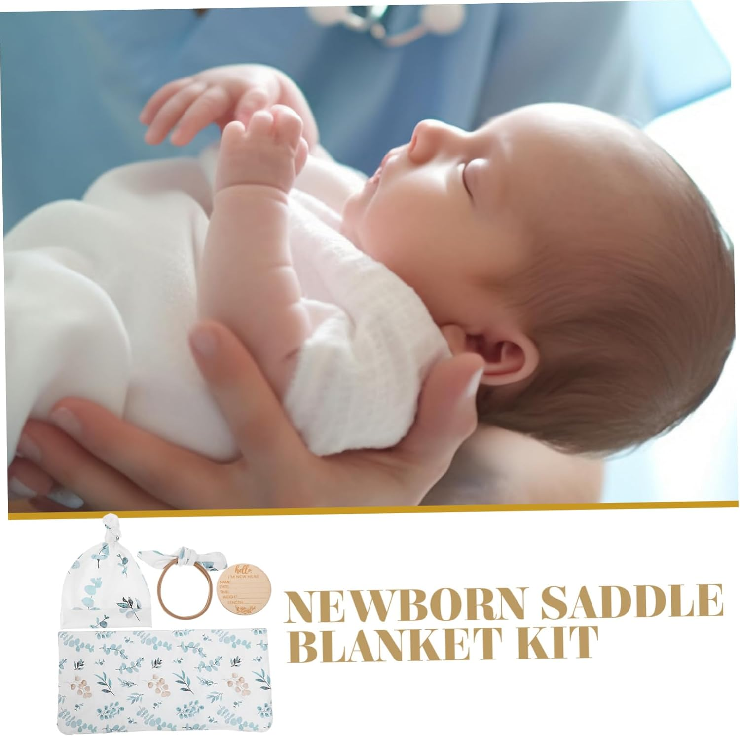 Newborn Swaddle Blanket with Hat and Headband Cute Birth Announcement Sign Soft Polyester Photography Prop for Comfortable Wrapping and Nursing image number 1