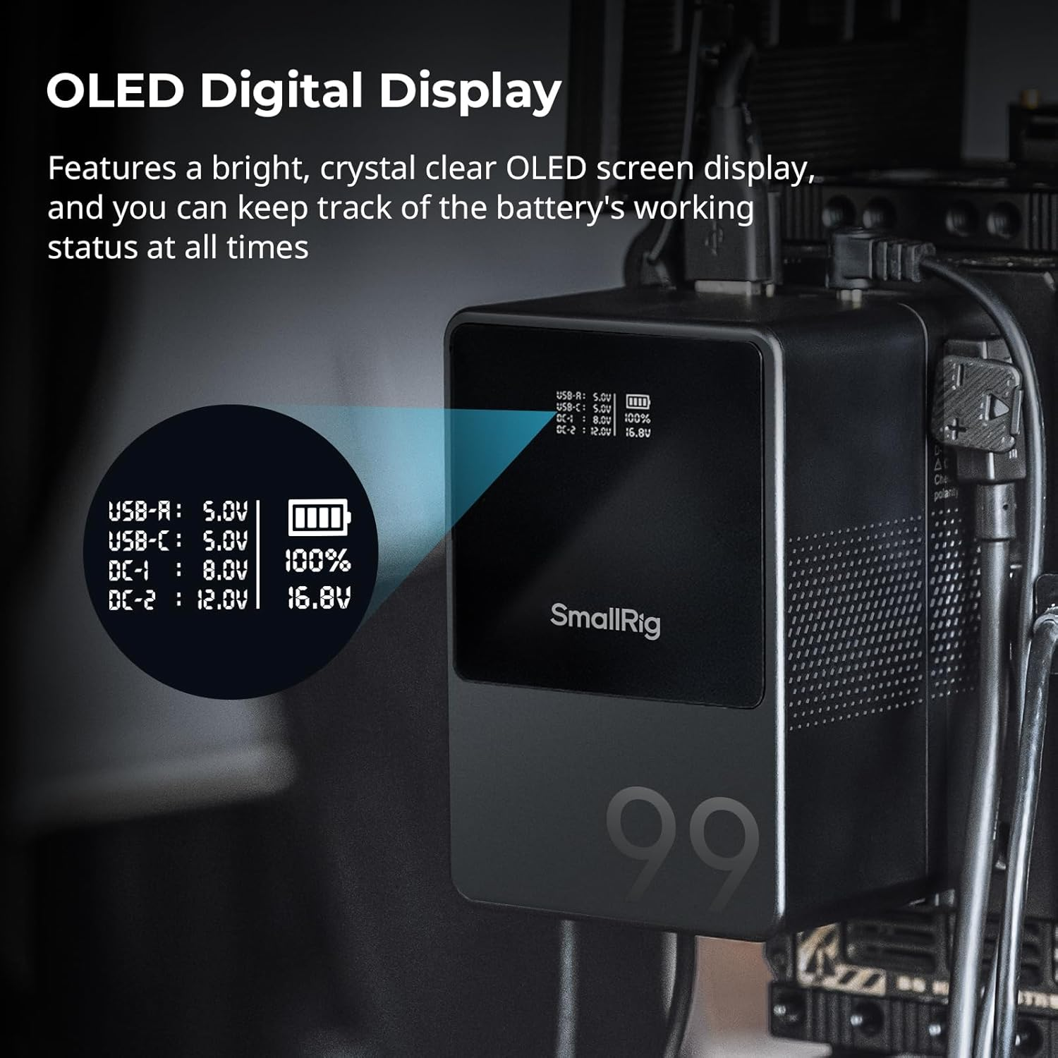 Smallrig Mini V Lock/V Mount Battery, 6700Mah 99Wh 14.8V with OLED Screen, 65W PD USB-C Fast Charging, D-TAP & USB-A, Dual DC Ports, Compact V Lock Battery for Cameras, Monitors - 3580 - Vb99 image number 4