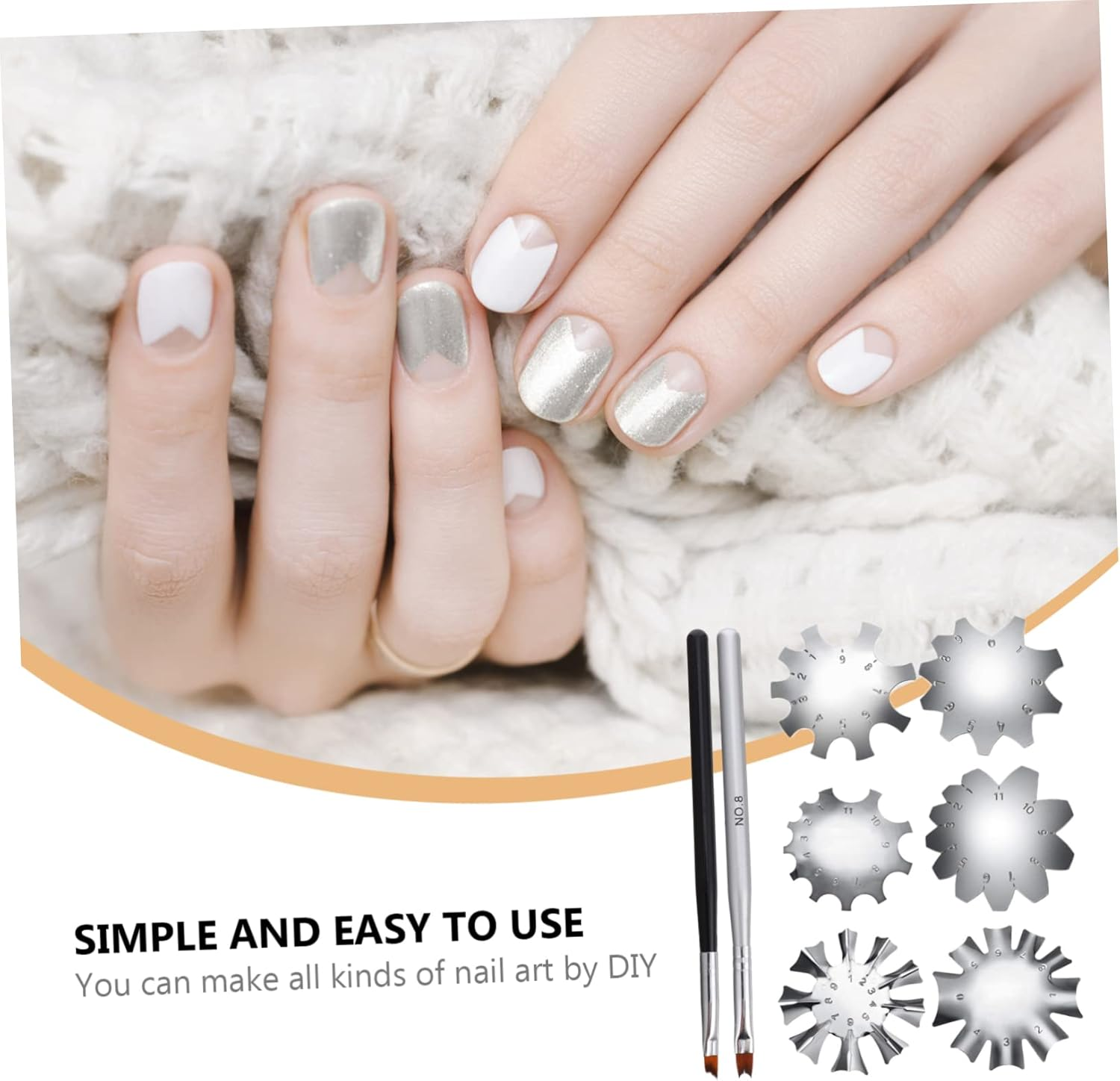 IWOWHERO 8Pcs French Manicure Nail Making Template Set Durable Stainless Steel Fingernail Cutter Lines for DIY Nail Art and Manicure image number 3