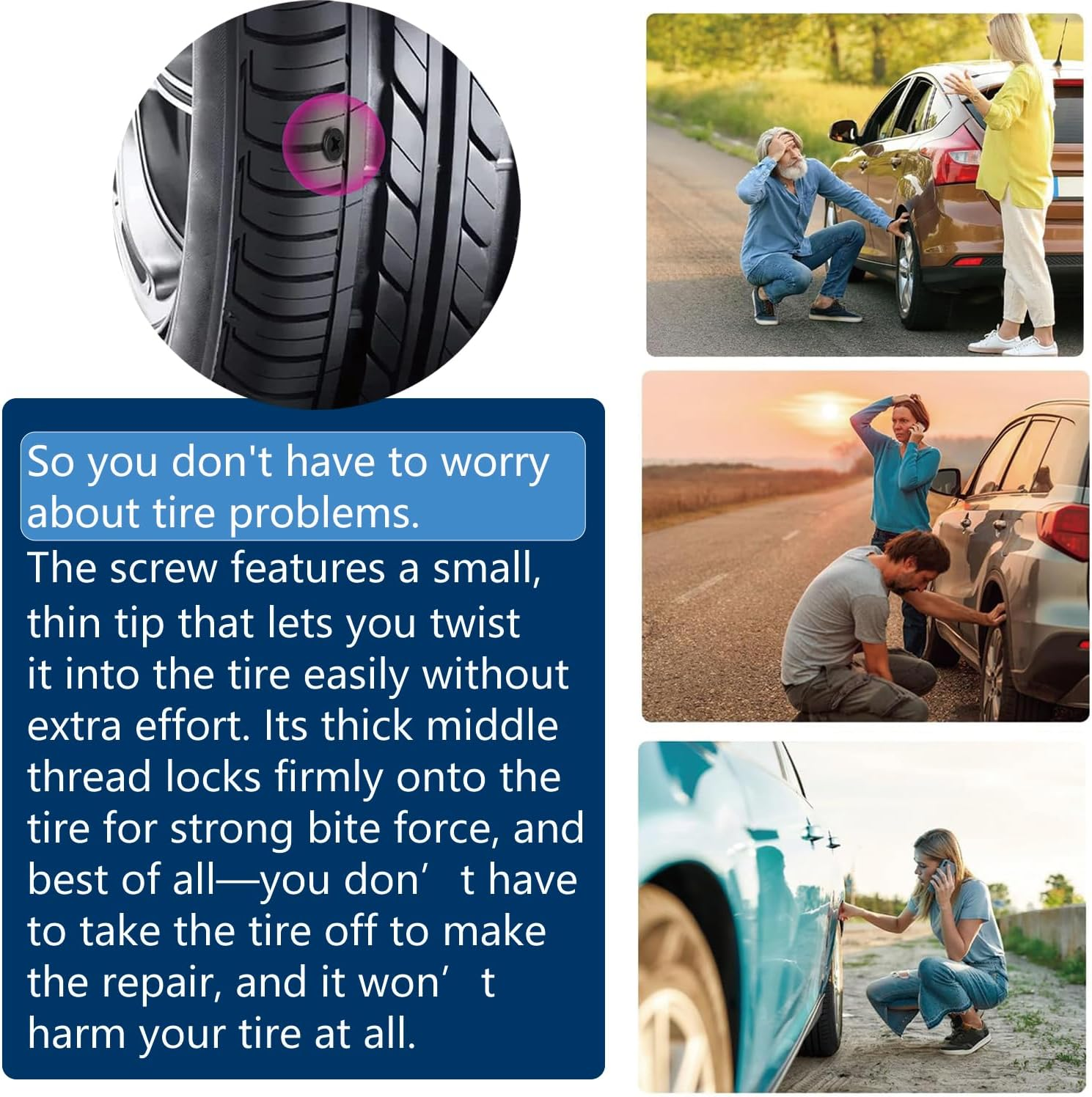 100-Piece Tire Plug Kit with Screwdriver &ndash; Rubber Screw Nails for Fast Car, Motorcycle, Truck, Tractor Puncture Repair(50 S+50 L)