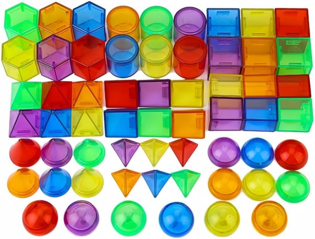 60 PCS 3D Shapes - Children'S Geometric Solids, Light Table Teaching Aids, Light Table Translucent Toys image number 2