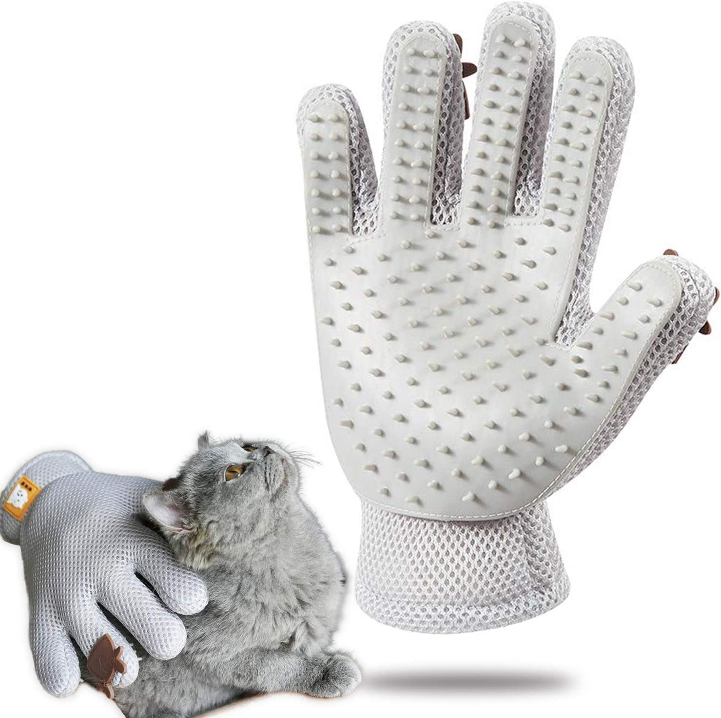 Pet Grooming Glove - Cat Dog Gentle Deshedding Brush Glove - Efficient Pet Hair Remover Massage Mitt - Enhanced Five Finger Design Perfect for Long Short Fur, Right Hand (Grey) Pet Bathing image number 6