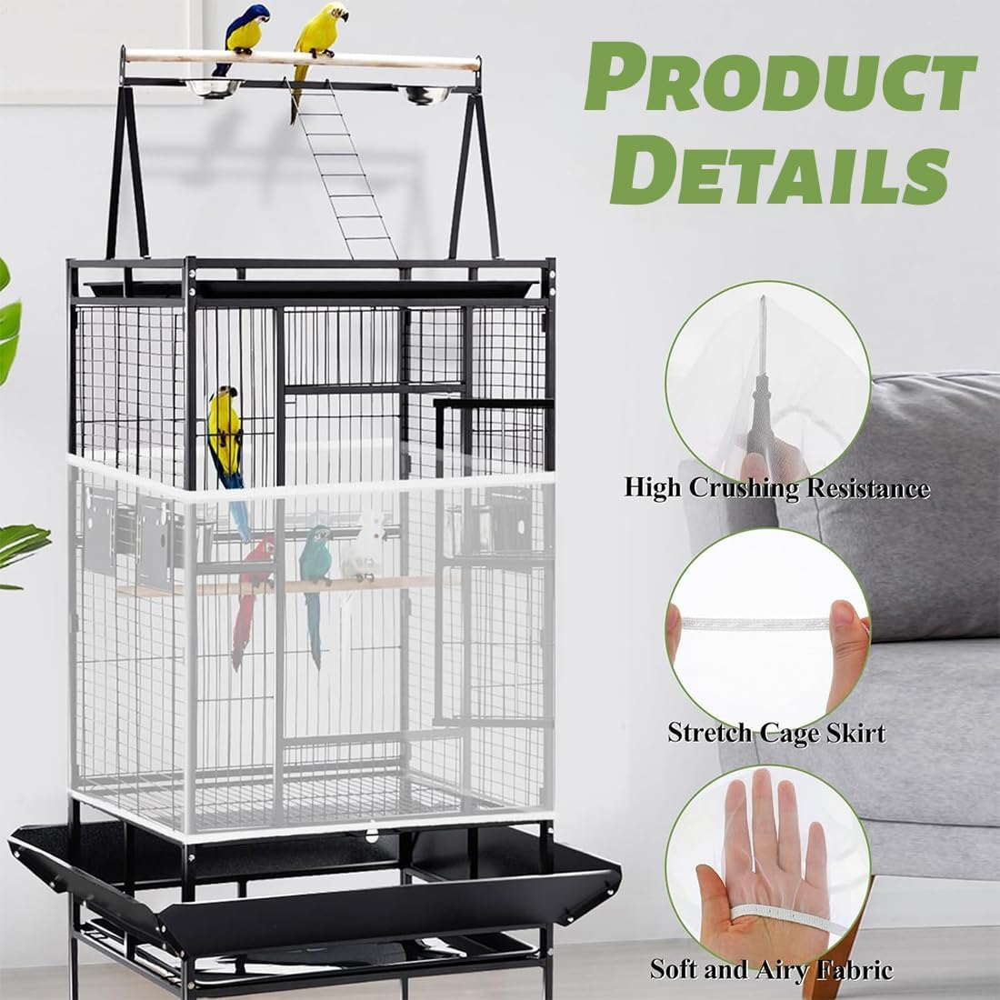 XYTAHDM Bird Cage Cover, Bird Cage Seed Catcher, Universal Bird Cage Seed Catcher, Protective Net for Bird Cage, Cover Rock Guard for round Square Cages