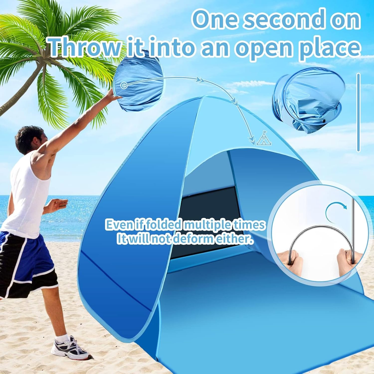 Pop up Beach Tent 2-3 Person, Foldable Outdoor Beach Tent, Portable Sun Shelter Tent, UPF 50+ Lightweight Instant Automatic Cabana Canopy with Carry Bag for Family Beach Picnic image number 6