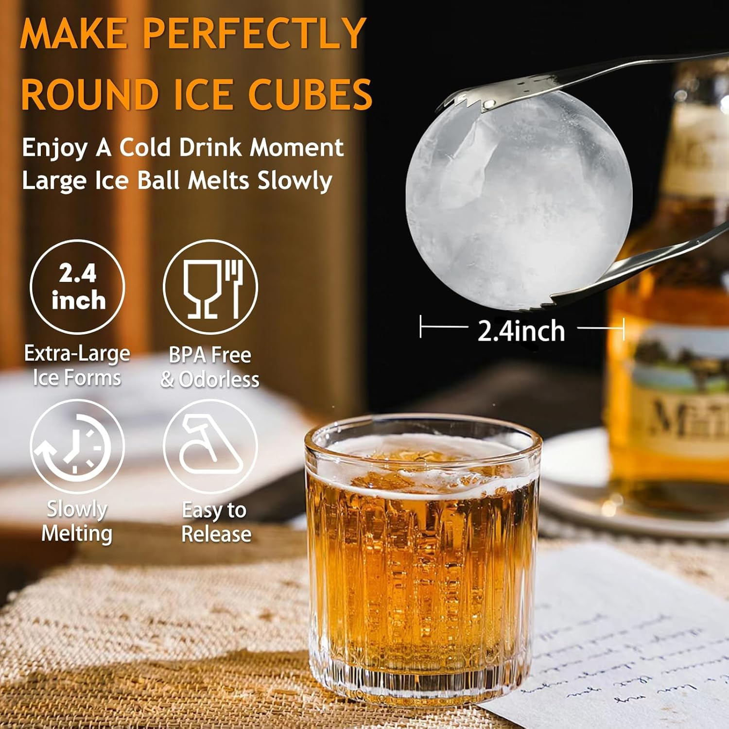 CCILIYC Silicone Ice Cube Moulds, 4 Pack Large Ice Ball Maker Mould with BPA Free Plastic Lid, Flexible round Ice Cube Moulds Easy to Pop Out, Sphere Ice Trays for Freezer Whiskey, Gin, Cocktails image number 3