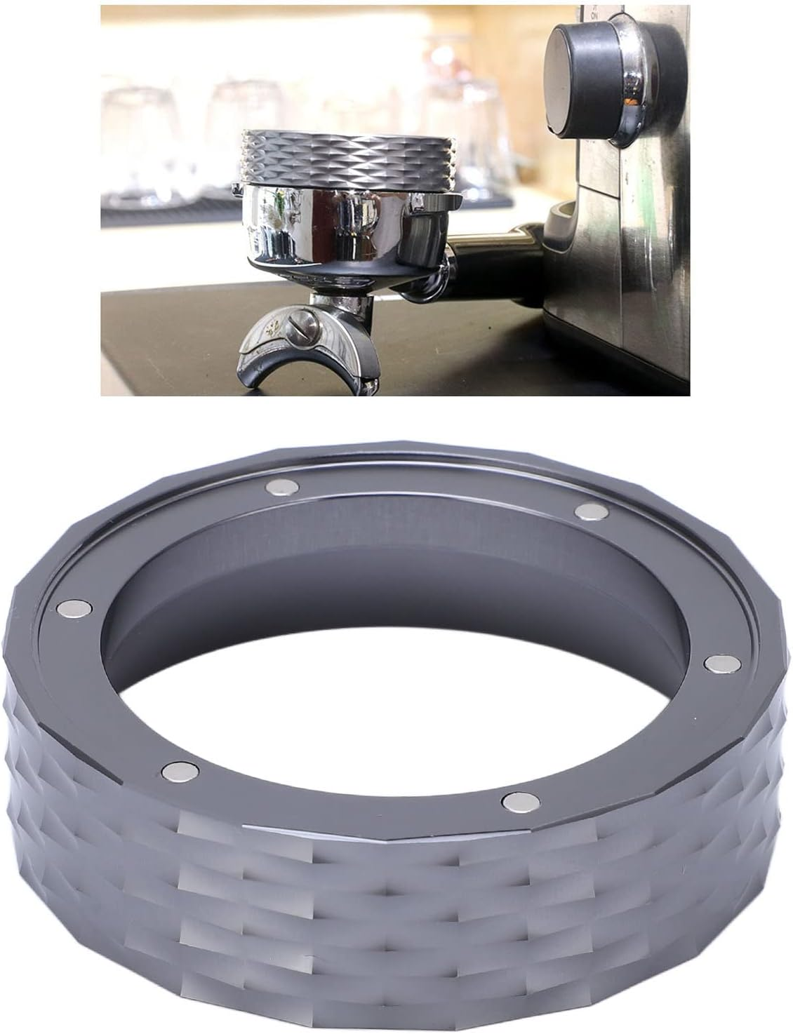 48Mm Magnetic Espresso Dosing Funnel Coffee Dosing Ring Aluminum Alloy Coffee Dosing Funnel Replacement for 48Mm Portafilters/362 (Color : Gray)