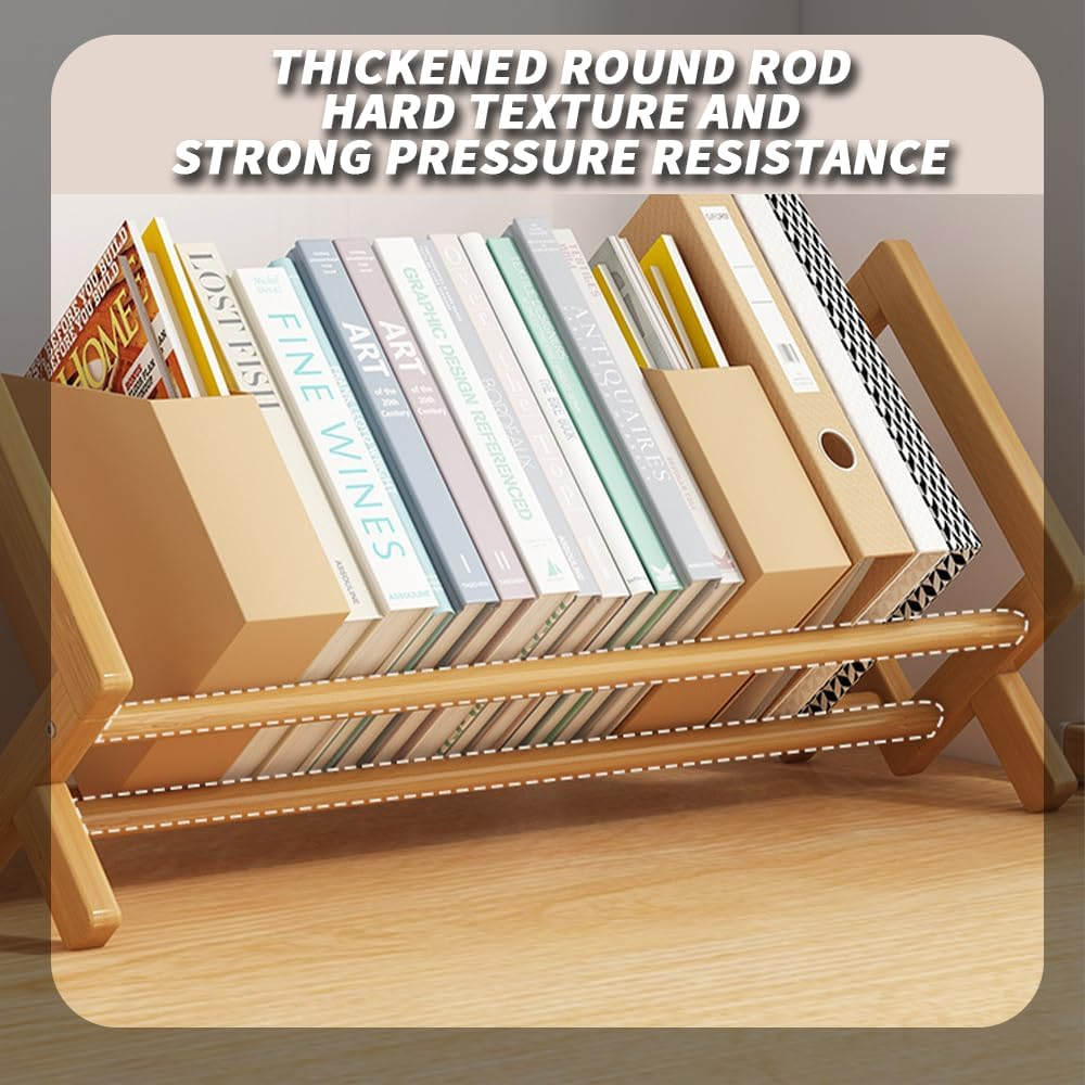 TOMVAES Bamboo Desktop Bookshelf,Desktop Book Shelf Organizer Bookshelves Storage Rack Simple Tabletop Tilted Bookcase for Books/Magazine/Cds Display (Light) - Light image number 4