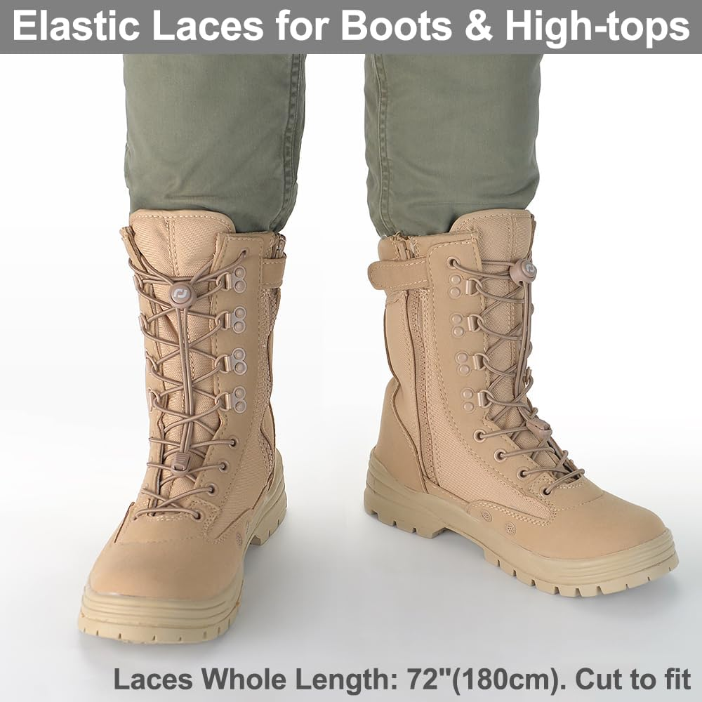 Extra Long No Tie Shoelaces - Elastic Tieless round Boot Laces for Hiking Shoes, Work Boots and Running Sneakers - Army Green image number 5