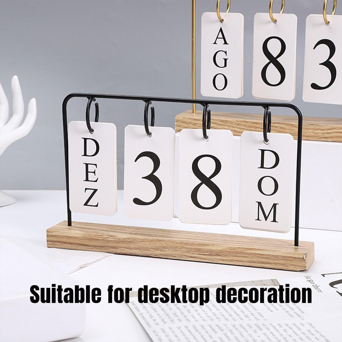 AIMALL Modern Desk Calendar, Dual Style Wooden Base with Golden Frame, Daily Date Display for Home and Office - Black image number 3
